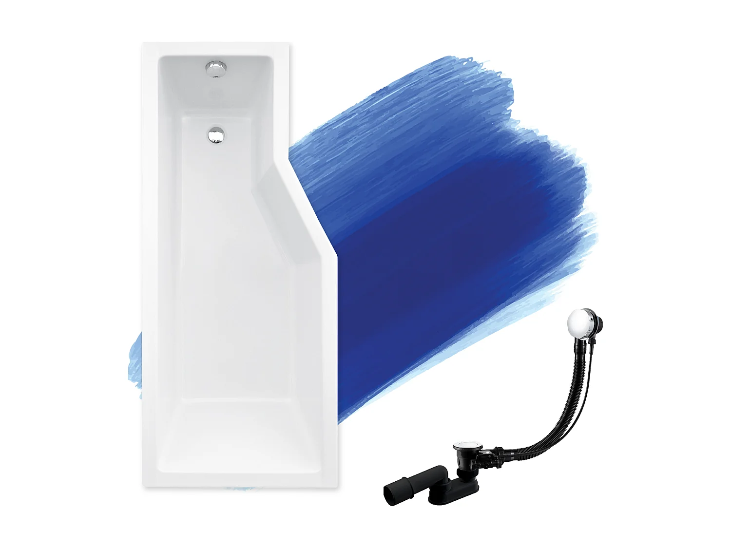 Hoekbad INTEGRA 170x75 links met glazen afscheiding 3-delig | Afvoer & poten GRATIS!