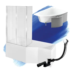 Hoekbad INTEGRA 170×75 links met piepschuim bekleding en glazen afscheiding 3-delig | Afvoer & voeten GRATIS! Hoekbad INTEGRA 170×75 links met piepschuim bekleding en glazen afscheiding 3-delig | Afvoer & voeten GRATIS!