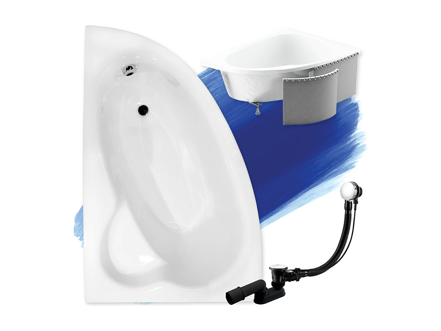 Hoekbad NATALIA 150x100 links met piepschuim bekleding | Afvoer & voeten GRATIS!