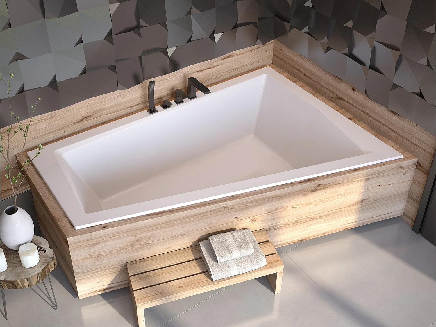 Hoekbad INTIMA SLIM 170x125 rechts met piepschuim bekleding | Afvoer & voeten GRATIS!