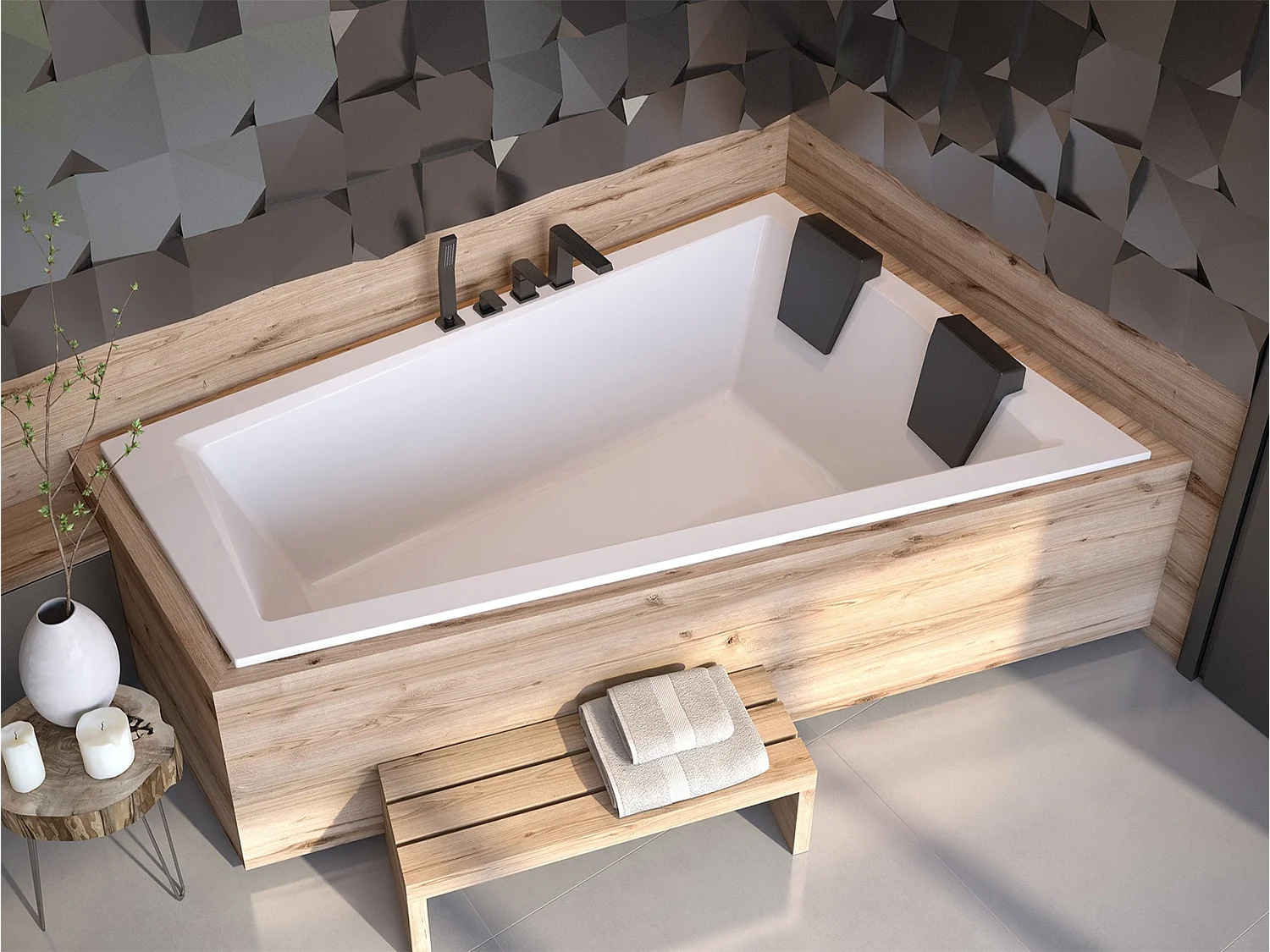 Hoekbad INTIMA SLIM 170x125 rechts met piepschuim bekleding en 2x hoofdsteunen | Afvoer & voeten GRATIS!