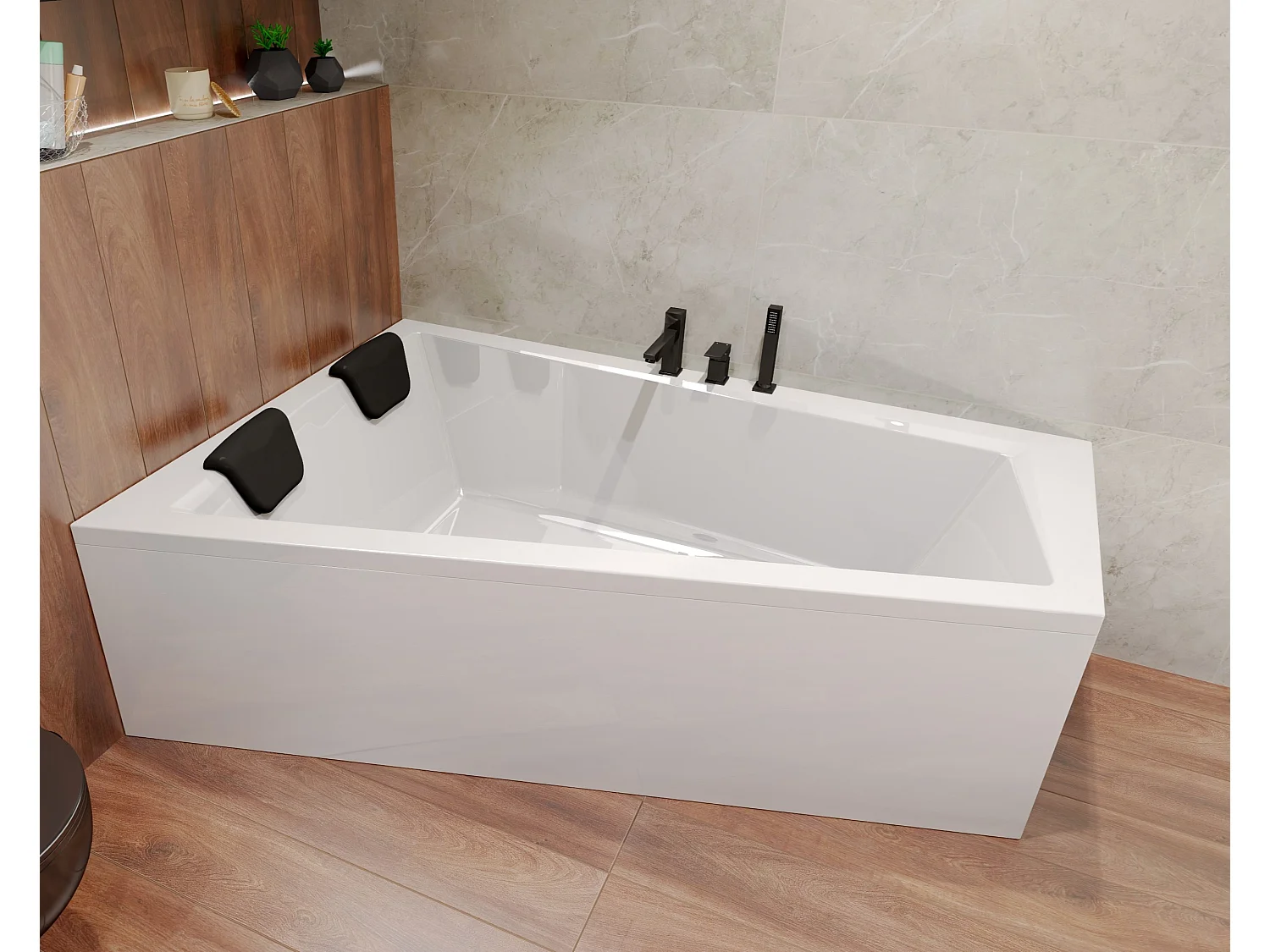 Hoekbad INTIMA 180x125 links + 1 hoofdsteun KODI | Afvoer & voeten GRATIS!