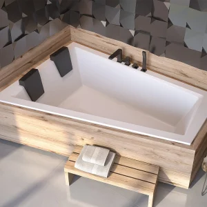 Hoekbad INTIMA SLIM 180×125 links met 2x hoofdsteunen | Afvoer &amp; voeten GRATIS!