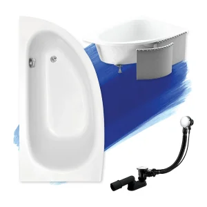 Hoekbadkuip MILENA 150×70 links met piepschuim bekleding | Afvoer &amp; poten GRATIS!