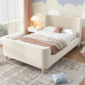 Gestoffeerd kinderbed, slee-design met kosmisch patroon, beige fluweel, zonder matras (212x99x76cm) Gestoffeerd kinderbed, slee-design met kosmisch patroon, beige fluweel, zonder matras (212x99x76cm)