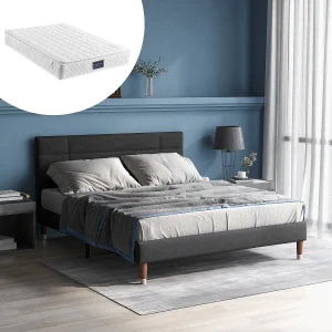 Gestoffeerd bed met opbergruimte, lattenbodem, verstelbaar hoofdeinde, grijs linnen (141x209x101cm) Gestoffeerd bed met opbergruimte, lattenbodem, verstelbaar hoofdeinde, grijs linnen (141x209x101cm)