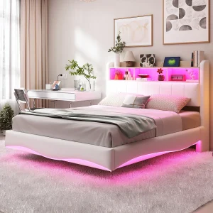 Hangbed 140×200 cm, LED, USB, Type-C, beige linnen, multifunctioneel, opbergruimte (211,5x140x110,5 cm) Hangbed 140×200 cm, LED, USB, Type-C, beige linnen, multifunctioneel, opbergruimte (211,5x140x110,5 cm)