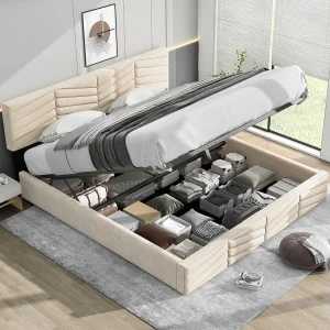 Gestoffeerd bed, met hoofdbord, knopen en klinknagels, fluweel, beige, 160×200 cm (165×205,5×90/95 cm) Gestoffeerd bed, met hoofdbord, knopen en klinknagels, fluweel, beige, 160×200 cm (165×205,5×90/95 cm)