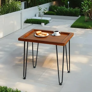 Grote salontafel in massief mahoniehout, bladmotief, poten van natuurlijk gelakte ijzeren (55,7×44,7×52,9 cm) Grote salontafel in massief mahoniehout, bladmotief, poten van natuurlijk gelakte ijzeren (55,7×44,7×52,9 cm)