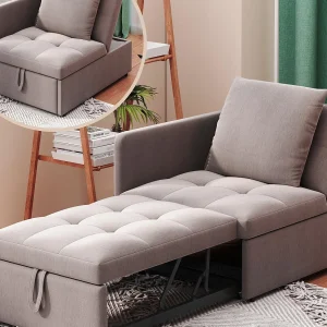 Gestoffeerde slaapbank 177x68x65 cm – Multifunctionele 3-in-1 slaapbank – Linnen – Verstelbare rugleuning – Grijs