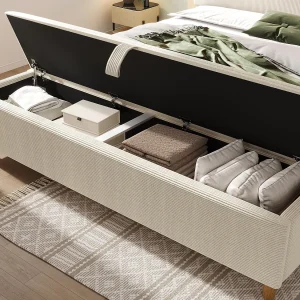 Gestoffeerde opbergbank 165x38x46cm – Corduroy – Beige Gestoffeerde opbergbank 165x38x46cm – Corduroy – Beige