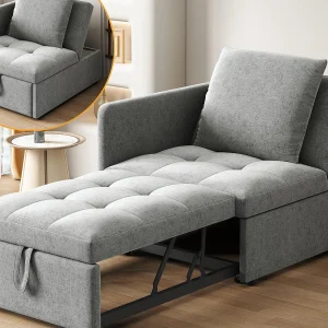 Gestoffeerde slaapbank 177x68x65 cm – Multifunctionele 3-in-1 slaapbank – Linnen – Verstelbare rugleuning – Lichtgrijs