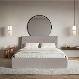 Gestoffeerd bed – 140×200 cm – grijsbruin – waterafstotende velours – SOFTIE SLIM Gestoffeerd bed – 140×200 cm – grijsbruin – waterafstotende velours – SOFTIE SLIM