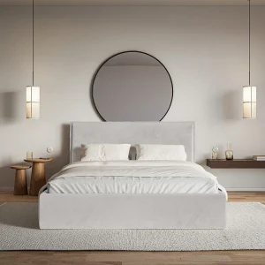 Gestoffeerd bed – 200×200 cm – lichtgrijs – waterafstotende velours – SOFTIE SLIM Gestoffeerd bed – 200×200 cm – lichtgrijs – waterafstotende velours – SOFTIE SLIM