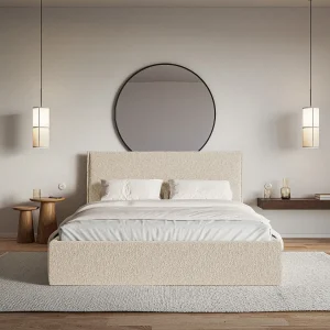 Gestoffeerd bed – 140×200 cm – lichtbeige – waterafstotende chenille – SOFTIE SLIM Gestoffeerd bed – 140×200 cm – lichtbeige – waterafstotende chenille – SOFTIE SLIM