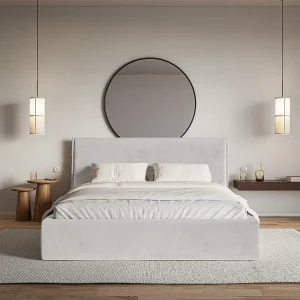 Gestoffeerd bed – 160×200 cm – lichtgrijs – waterafstotende velours – SOFTIE