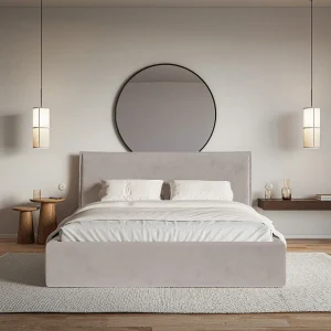 Gestoffeerd bed – 180×200 cm – grijsbruin – waterafstotende velours – SOFTIE