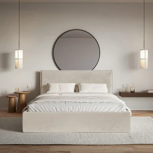 Gestoffeerd bed – 160×200 cm – beige – waterafstotende velours – SOFTIE SLIM Gestoffeerd bed – 160×200 cm – beige – waterafstotende velours – SOFTIE SLIM