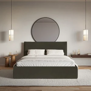 Gestoffeerd bed – 140×200 cm – donkergroen – waterafstotende velours – SOFTIE SLIM