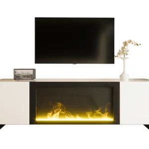 Glanzende tv-kast – 165 x 32 x 45 cm – met vlameffect – zonder verwarmingsfunctie – spaanplaat – wit Glanzende tv-kast – 165 x 32 x 45 cm – met vlameffect – zonder verwarmingsfunctie – spaanplaat – wit
