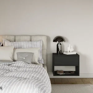 Hangend nachtkastje – met lade en open vak – zwart – 50 cm – FRAMME