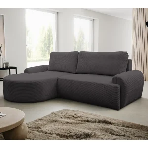 Hoekbank Dream Cord, hoekbank in L-vorm met slaapfunctie en bedbak, kleur: grijs, corduroy, ottomane links