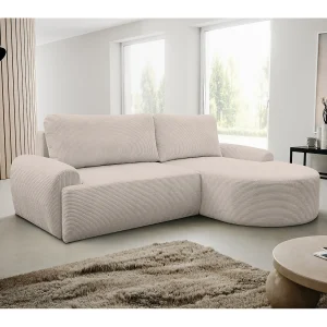 Hoekbank Dream Cord, hoekbank in L-vorm met slaapfunctie en bedbak, kleur: beige, corduroy, ottomane rechts Hoekbank Dream Cord, hoekbank in L-vorm met slaapfunctie en bedbak, kleur: beige, corduroy, ottomane rechts
