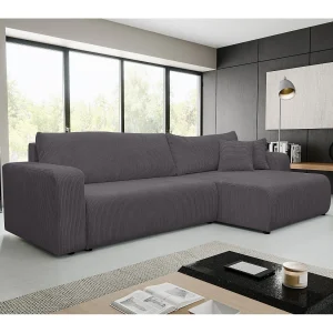 Hoekbank Luna XL, hoekbank in L-vorm met slaapfunctie en bedbak, kleur: donkergrijs, corduroy, ottomane links of rechts