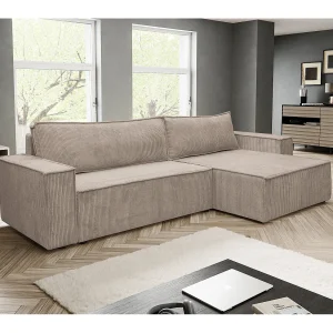 Hoekbank Hugo XL, hoekbank in L-vorm met slaapfunctie en bedbak, kleur: beige, corduroy, ottomane links of rechts