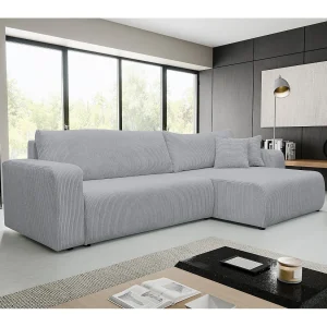 Hoekbank Luna XL, hoekbank in L-vorm met slaapfunctie en bedbak, kleur: grijs, corduroy, ottomane links of rechts