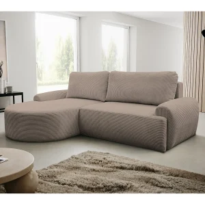 Hoekbank Dream Cord, hoekbank in L-vorm met slaapfunctie en bedbak, kleur: bruin, corduroy, ottomane links Hoekbank Dream Cord, hoekbank in L-vorm met slaapfunctie en bedbak, kleur: bruin, corduroy, ottomane links