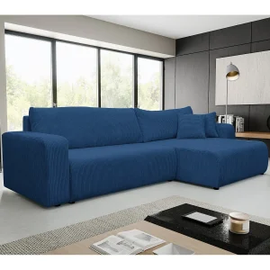 Hoekbank Luna XL, hoekbank in L-vorm met slaapfunctie en bedbak, kleur: blauw, corduroy, ottomane links of rechts