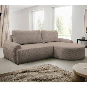 Hoekbank Dream Cord, hoekbank in L-vorm met slaapfunctie en bedbak, kleur: bruin, corduroy, ottomane rechts Hoekbank Dream Cord, hoekbank in L-vorm met slaapfunctie en bedbak, kleur: bruin, corduroy, ottomane rechts