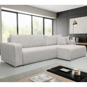 Hoekbank Luna XL, hoekbank in L-vorm met slaapfunctie en bedbak, kleur: lichtgrijs, corduroy, ottomane links of rechts