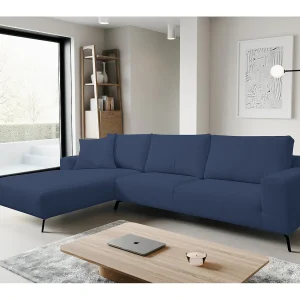 Hoekbank Aspen, hoekbank in L-vorm, kleur: blauw, velours, ottomane links