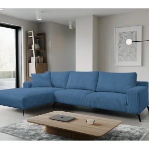 Hoekbank Aspen, hoekbank in L-vorm, kleur: blauw, corduroy, ottomane links