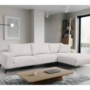 Hoekbank Aspen, hoekbank in L-vorm, kleur: beige, corduroy, ottomane rechts