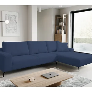 Hoekbank Aspen, hoekbank in L-vorm, kleur: blauw, velours, ottomane rechts