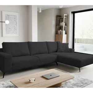 Hoekbank Aspen, hoekbank in L-vorm, kleur: zwart, veloursstof, ottomane rechts Hoekbank Aspen, hoekbank in L-vorm, kleur: zwart, veloursstof, ottomane rechts