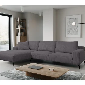 Hoekbank Aspen, hoekbank in L-vorm, kleur: donkergrijs, corduroy, ottomane links