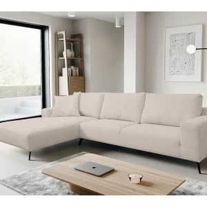 Hoekbank Aspen, hoekbank in L-vorm, kleur: beige, veloursstof, ottomane links