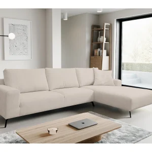 Hoekbank Aspen, hoekbank in L-vorm, kleur: beige, veloursstof, ottomane rechts