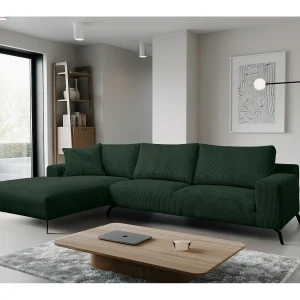 Hoekbank Aspen, hoekbank in L-vorm, kleur: groen, corduroy, ottomane links Hoekbank Aspen, hoekbank in L-vorm, kleur: groen, corduroy, ottomane links