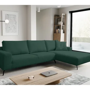 Hoekbank Aspen, hoekbank in L-vorm, kleur: groen, velours, ottomane rechts Hoekbank Aspen, hoekbank in L-vorm, kleur: groen, velours, ottomane rechts