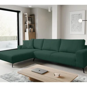 Hoekbank Aspen, hoekbank in L-vorm, kleur: groen, velours, ottomane links Hoekbank Aspen, hoekbank in L-vorm, kleur: groen, velours, ottomane links