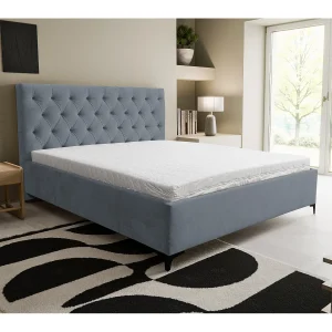 Gestoffeerd bed Chesterfield met hoofdeinde, 180 x 200 cm, tweepersoonsbed met bedbak en lattenbodem van metaal, veloursstof, kleur: grijs