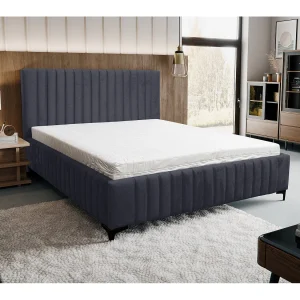 Gestoffeerd bed Quant met hoofdeinde, 160 x 200 cm, tweepersoonsbed met bedbak en lattenbodem van metaal, veloursstof, kleur: zwart