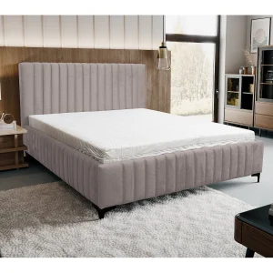 Gestoffeerd bed Quant met hoofdeinde, 180 x 200 cm, tweepersoonsbed met bedbak en lattenbodem van metaal, veloursstof, kleur: bruin