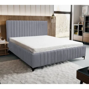 Gestoffeerd bed Quant met hoofdeinde, 160 x 200 cm, tweepersoonsbed met bedbak en lattenbodem van metaal, veloursstof, kleur: grijs