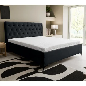 Gestoffeerd bed Chesterfield met hoofdeinde, 160 x 200 cm, tweepersoonsbed met bedbak en lattenbodem van metaal, veloursstof, kleur: zwart